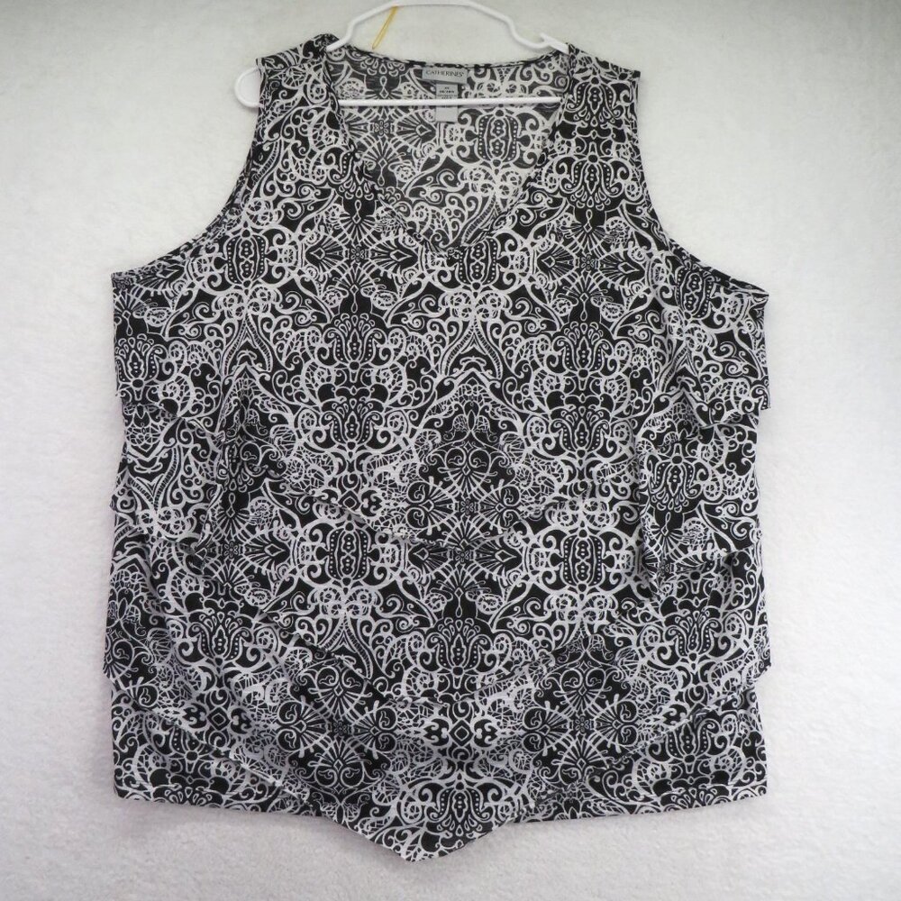 Catherines Tank Top Womens 3X 26/28W Black White Sleeveless‎ V Neck Plus Size